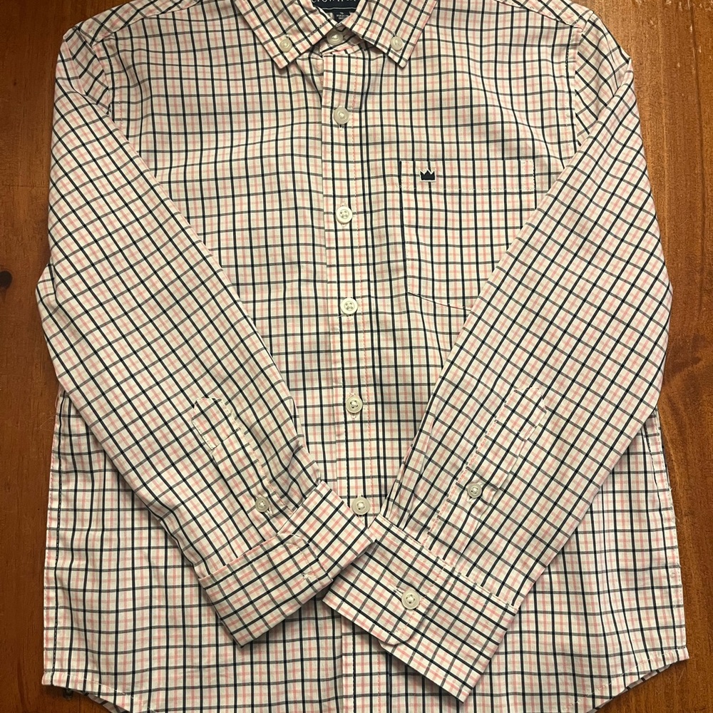 Crown & Ivy Youth Boys Plaid Shirt - Navy, Pink and White
